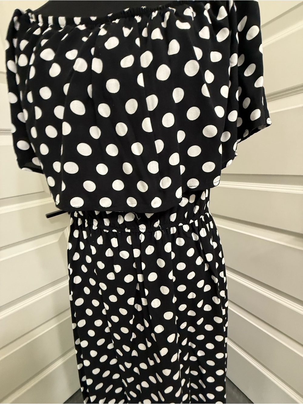 Black & White Polka Dot Women’s Dress Off The Shoulder
